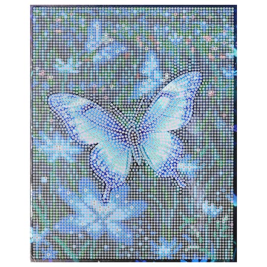 8" x 10" Blue Butterflies LED Stretched Canvas Diamond Art Kit by Make Market®